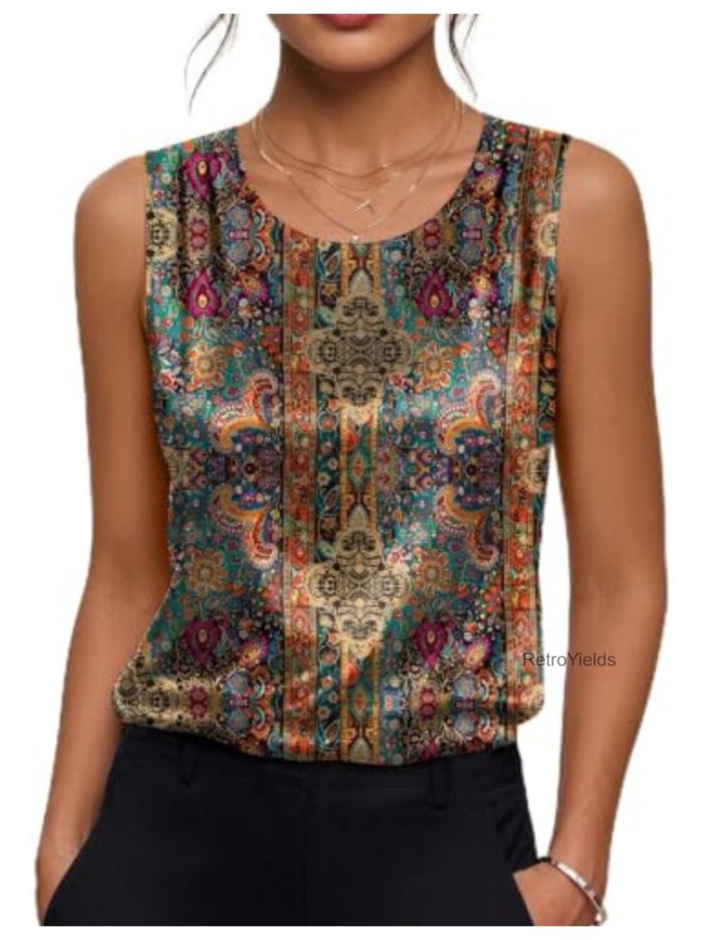 Satin Tank Top Pleated Sleeveless Blouse Dressy Casual